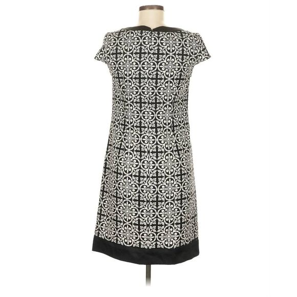 Maggy L Blk/White Print Sheath Dress Blk Border Trim at Hem and Neck, NWOT,Sz.12 - Picture 4 of 7